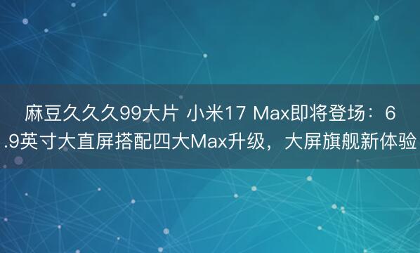 麻豆久久久99大片 小米17 Max即将登场:6.9英寸大直屏搭配四大Max升级,大屏旗舰新体验
