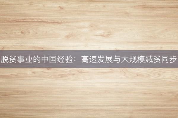 脱贫事业的中国经验：高速发展与大规模减贫同步