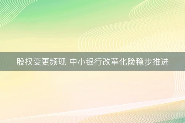 股权变更频现 中小银行改革化险稳步推进
