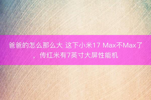 爸爸的怎么那么大 这下小米17 Max不Max了，传红米有7英寸大屏性能机
