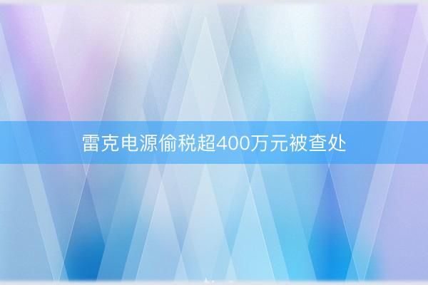 雷克电源偷税超400万元被查处