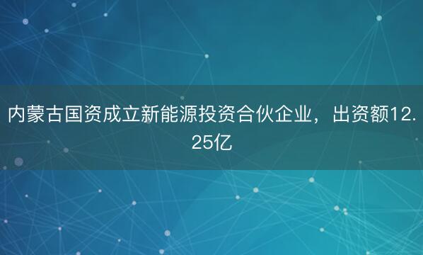 内蒙古国资成立新能源投资合伙企业，出资额12.25亿