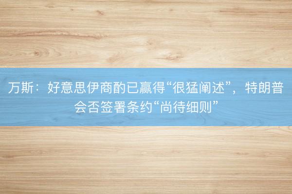 万斯：好意思伊商酌已赢得“很猛阐述”，特朗普会否签署条约“尚待细则”