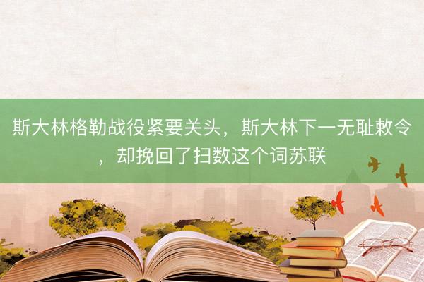 斯大林格勒战役紧要关头，斯大林下一无耻敕令，却挽回了扫数这个词苏联
