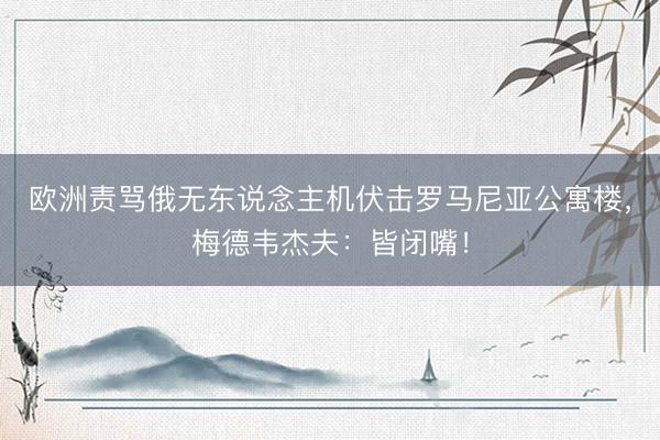欧洲责骂俄无东说念主机伏击罗马尼亚公寓楼,梅德韦杰夫:皆闭嘴!