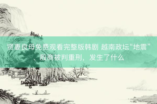 贤妻良母免费观看完整版韩剧 越南政坛“地震”、殷商被判重刑，发生了什么