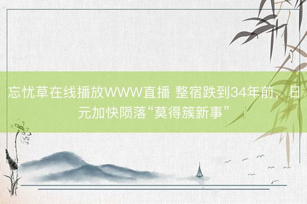 忘忧草在线播放WWW直播 整宿跌到34年前，日元加快陨落“莫得簇新事”
