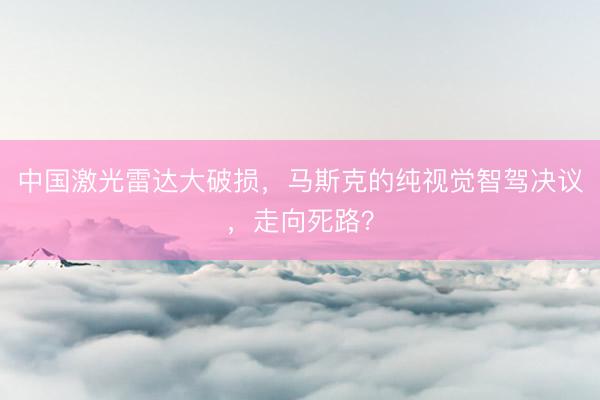中国激光雷达大破损，马斯克的纯视觉智驾决议，走向死路？